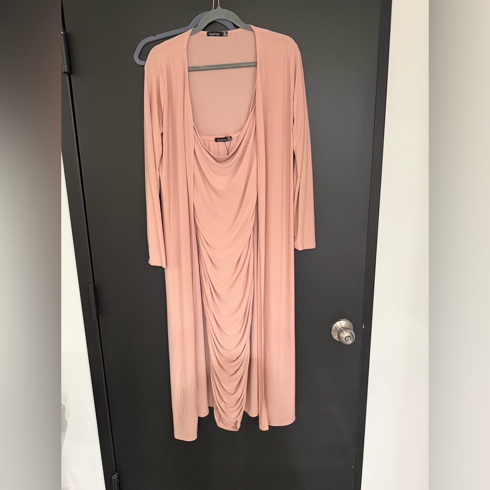 Boohoo Blush Long Sleeve Draped Dress